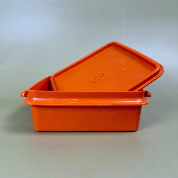 Vintage Tupperware Orange Square Container | Classic Mid-Century Kitchen - Picture 5 of 16
